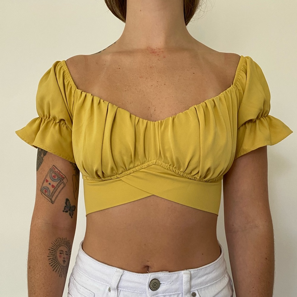 Yellow ruffle crop top